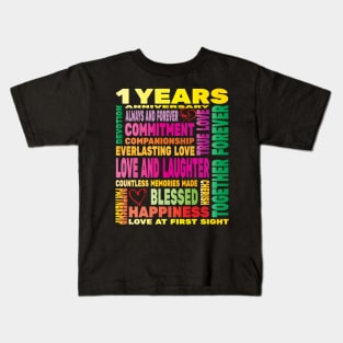 1 Years Womens Wedding Years Anniversary Love Happy Couples Lovers Kids T-Shirt